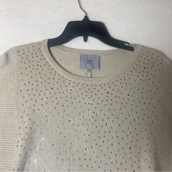 LIV Milano New W/Tags Knit Sweater Heather Oatmeal Color Size XL - Picture 7 of 12